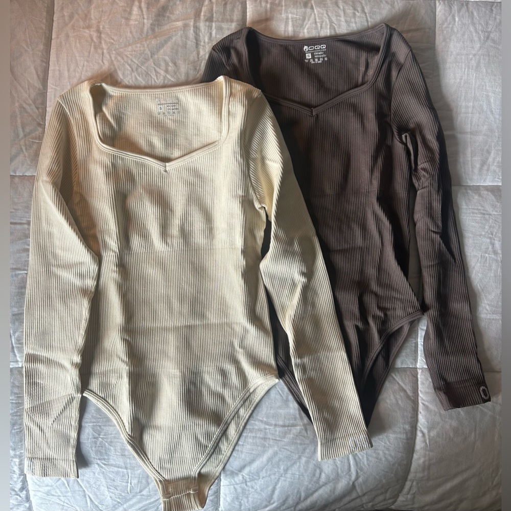 OQQ Women’s Long Sleeve Ribbed Bodysuit